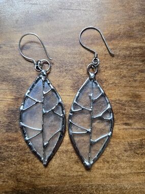Handcrafted Leaf Drop Earrings in Clear and Silver